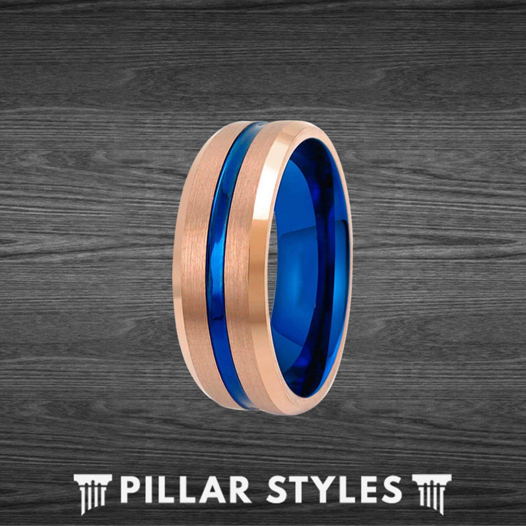Men's Plating Two-color Rose Gold Blue Tungsten Sand Rings main image 0