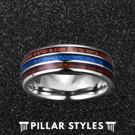 Titanium Wedding Ring Hawaiian Koa Wood Inlay Men's Band Engagement Titanium Wedding Ring Hawaiian Koa Wood Inlay Men's Band Engagement