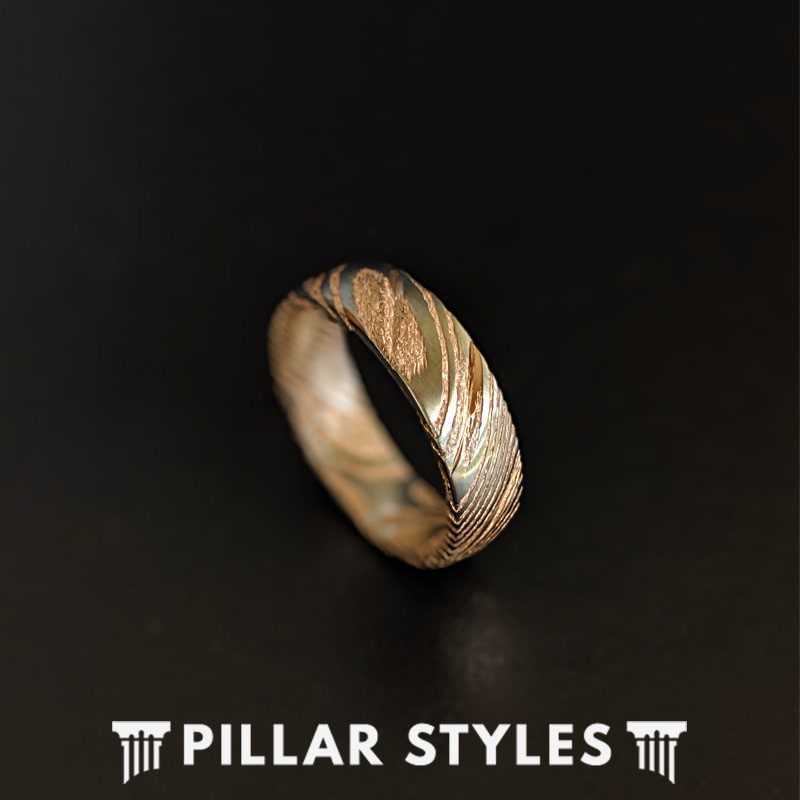 6mm Damascus Ring Mens Wedding Band Rose Gold Ring Damascus Steel Ring Stainless Steel 18K Rose Gold Damascus Wedding Bands Women Ring Etsy