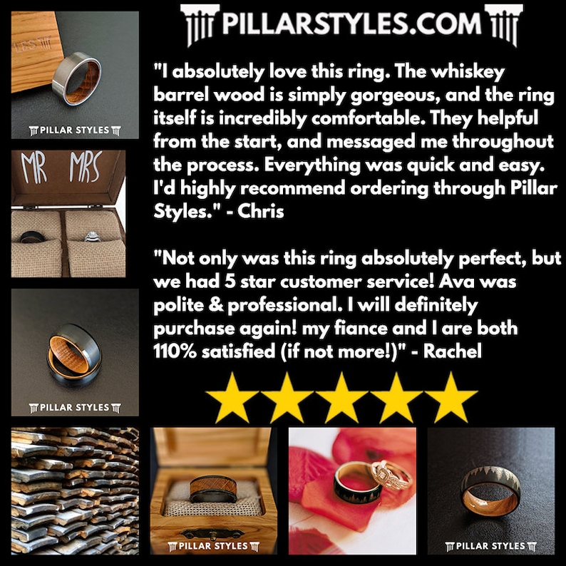 Silver Turquoise Ring Mens Wedding Band Tungsten Ring Koa Wood Wedding Band with Rose Gold Arrow Inlay 8mm Unique Engagement Bands for Him from Pillar Styles with Wooden Ring Box