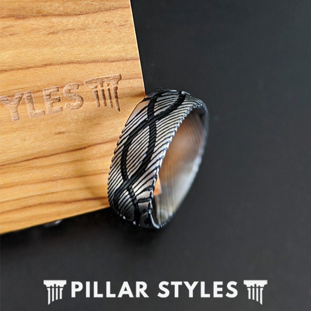 Damascus Ring Mens Wedding Band Infinity Ring - Damascus Steel Wedding ...