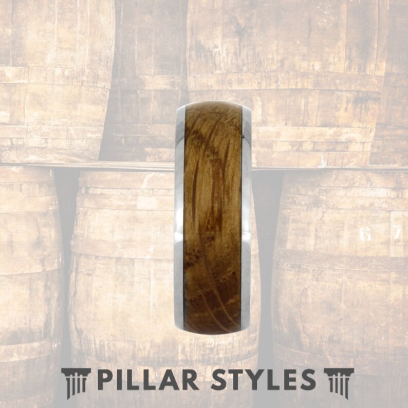 Wood Wedding Ring Wooden Ring Unique Whiskey Barrel Ring Mens Wedding Band Whisky Barrel Ring Silver Tungsten Wedding Band Mens Ring
