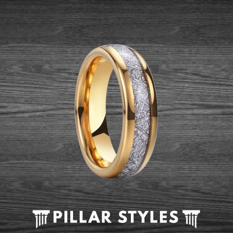 6mm Gold Meteorite Ring Tungsten Wedding Band Mens Ring Etsy