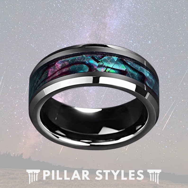 Mens Abalone Shell Ring Tungsten Wedding Band Mens Ring | Etsy