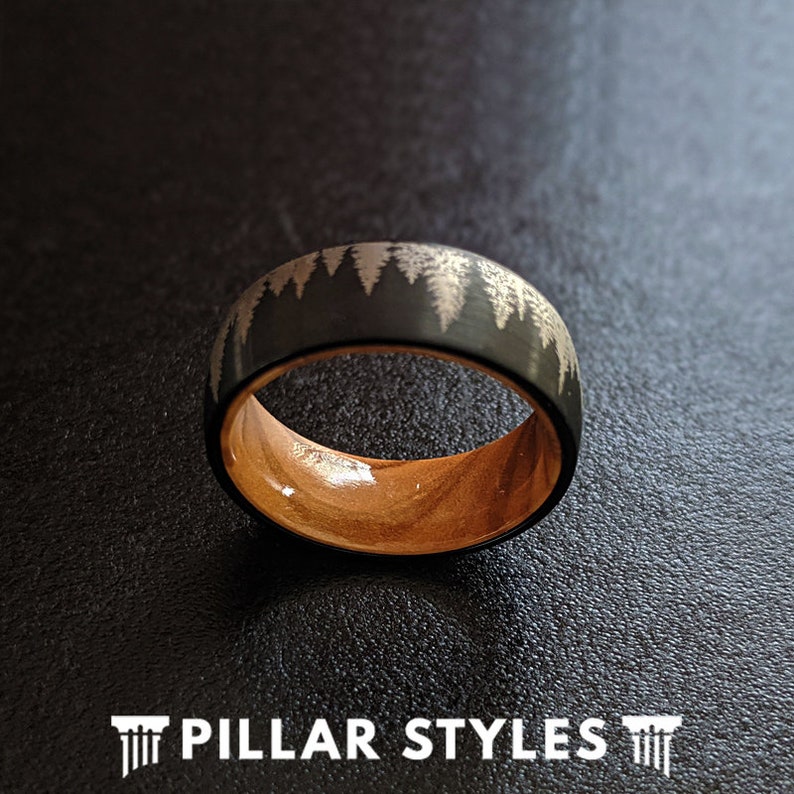 Nature Ring Mens Wedding Band Wood Ring with Forest Trees Mens Etsy