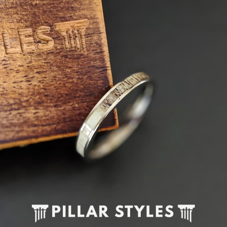 4mm Thin Deer Antler Ring Tungsten Wedding Bands Women Ring - Mens Wedding Band Deer Antler Rings Couples Ring Set Boho Tungsten Ring image 1