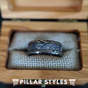 Vikingring Herrvigselring Drakring, 8 mm Damaskus Keltisk Knutring Svart Volframring Keltisk Vigselring Herrring Kolfiberring bild 2