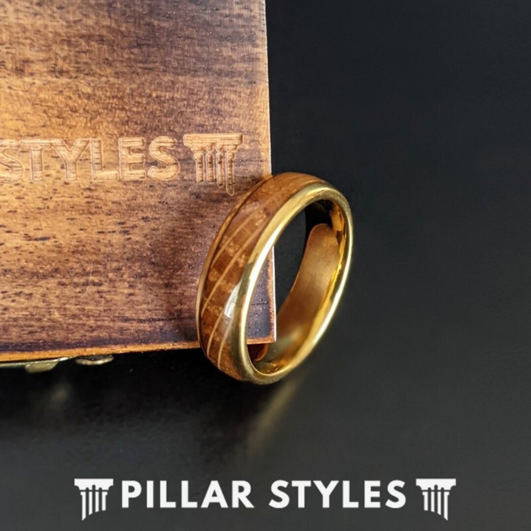 14K Gold Ring Bourbon Barrel Wood Ring 6mm Whiskey Barrel Ring Mens