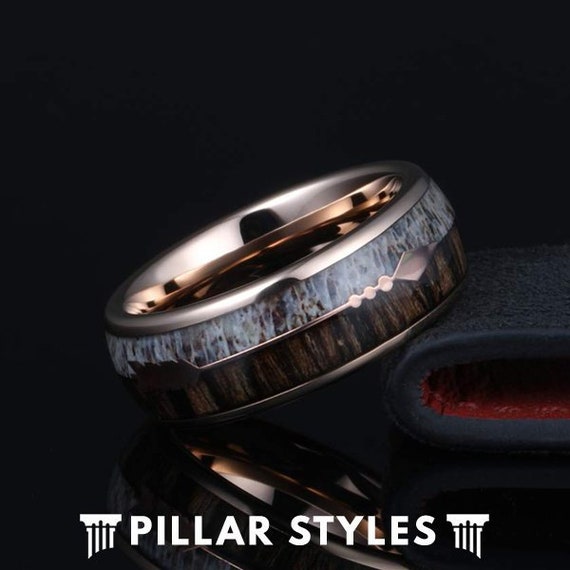 Deer antler and wood wedding band deals