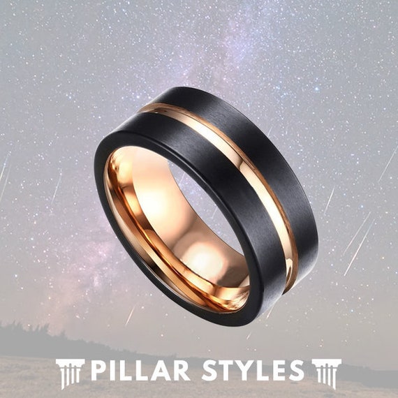 Anello Fede Nuziale ATOP Classic Uomo – 8mm, Tungsteno, Colori Oro Rosa/nero/blu/argento - 2
