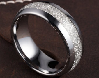 Meteorite Ring Mens Wedding Band - Couples Ring Set Unique Mens Tungsten Ring - Meteorite Wedding Bands Womens Ring - 8/6mm Meteorite Rings