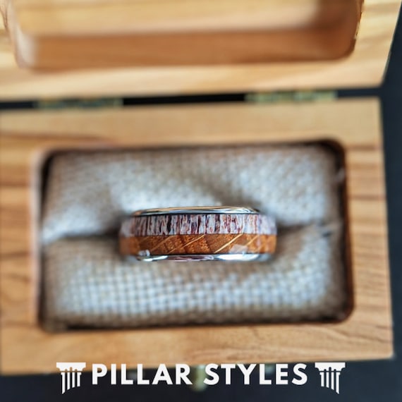 Tungsten Whiskey Barrel Ring Mens Wedding Band Antler Ring Bourbon Barrel Ring Tungsten Wedding Band Mens Ring Wooden Ring Rustic Ring Etsy
