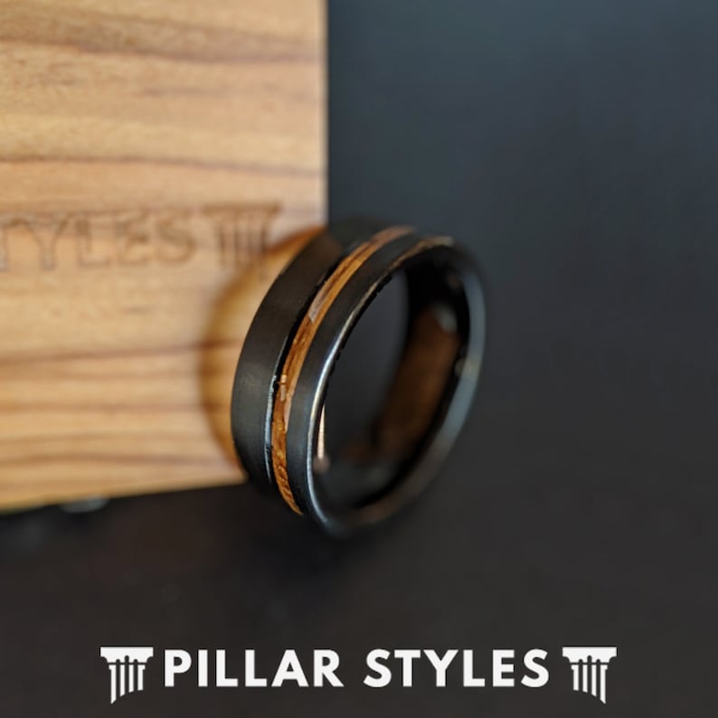 Black Whiskey Barrel Ring Mens Wedding Band Tungsten Ring Etsy