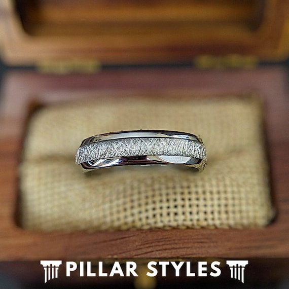 6mm/8mm Meteorite Ring Mens Wedding Band - Couples Ring Set Tungsten Wedding Bands Womens Meteorite Jewelry - Unique Meteorite Ring Women