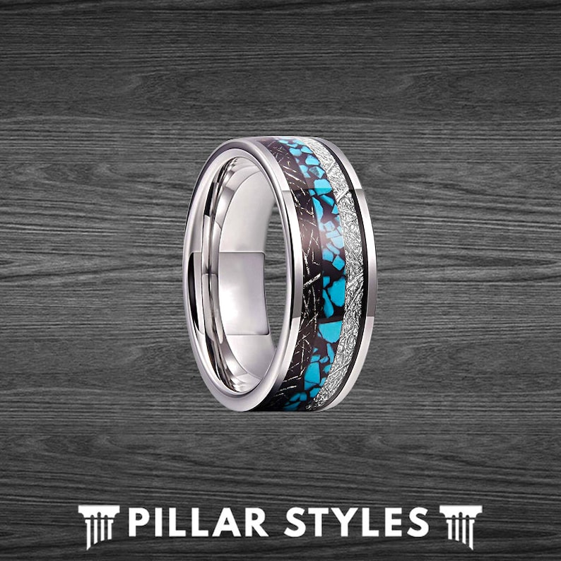 Titanium Meteorite Ring Turquoise Inlay 6/8mm Mens Wedding Etsy