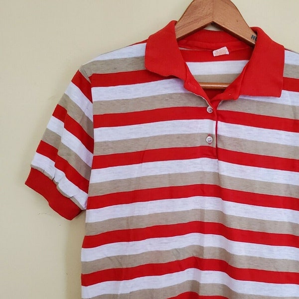 vintage Sundial Striped Polo Shirt Red and White sz XL Womens 70s 80s Retro