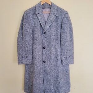 vintage Robert Hall Wool Car Coat 40s 50s Tweed Overcoat Gray Fleck sz L-XL