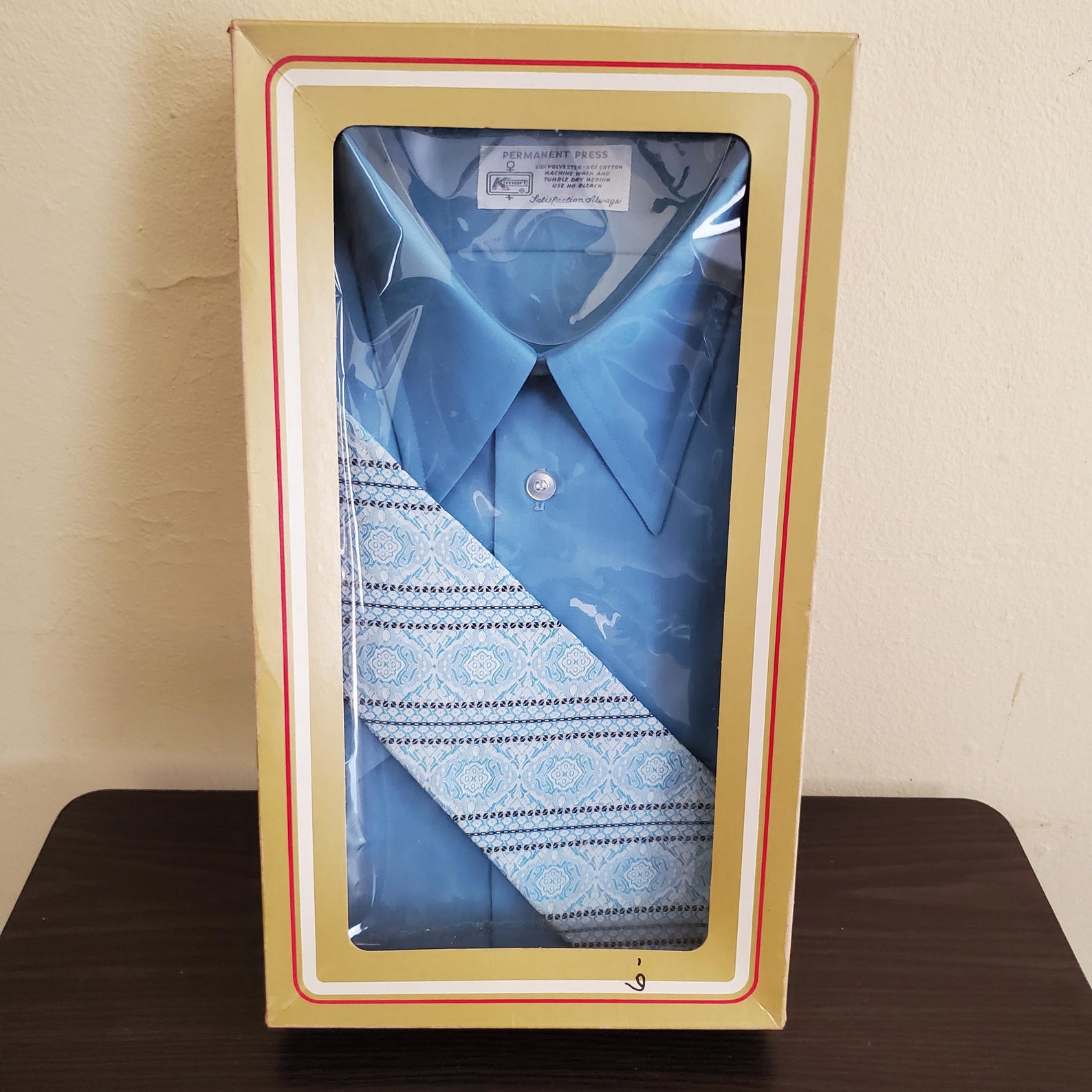 Vintage Kmart Dress Shirt and Tie Blue Large L 16 1970s 70s Permanent ...