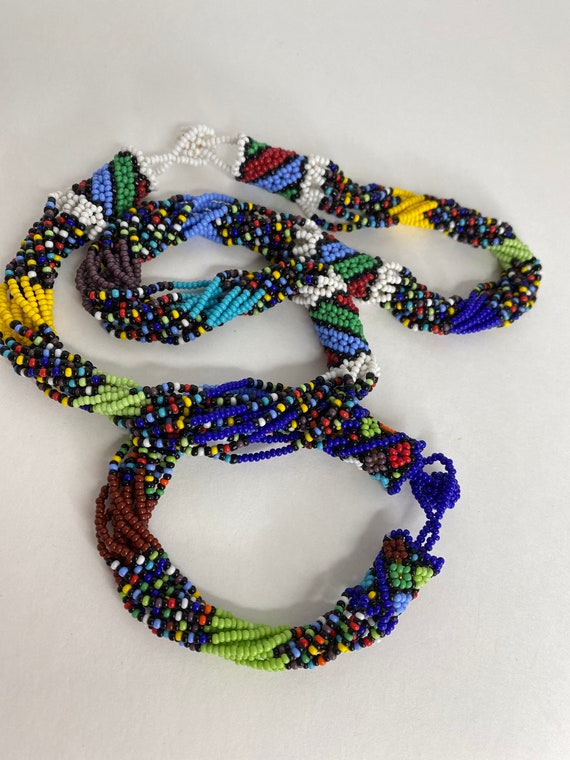 Colorful Beaded African Tribal Multistrand Neckla… - image 4