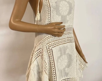 vestido de verano algodón crochet playa tamaño pequeño color marfil
