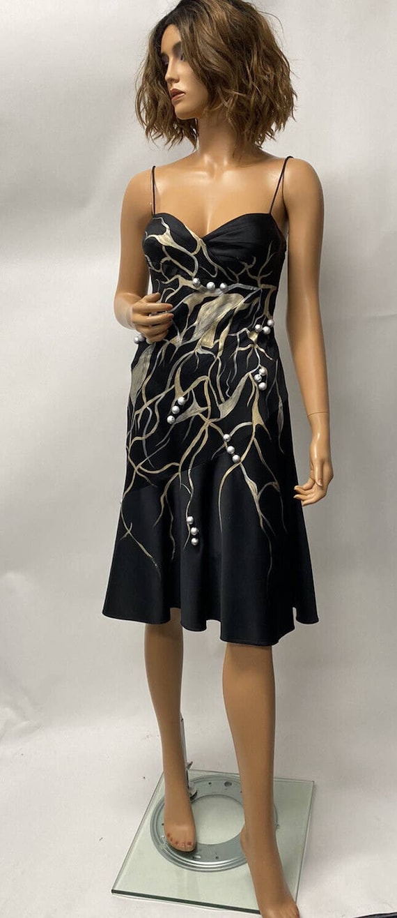 hand painted black dress Women Hand Painted High neck mini Dress -Black Queen S main image 1