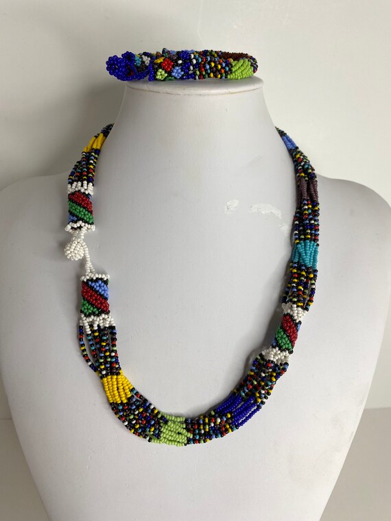 Colorful Beaded African Tribal Multistrand Neckla… - image 3