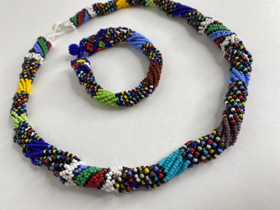 Colorful Beaded African Tribal Multistrand Neckla… - image 1