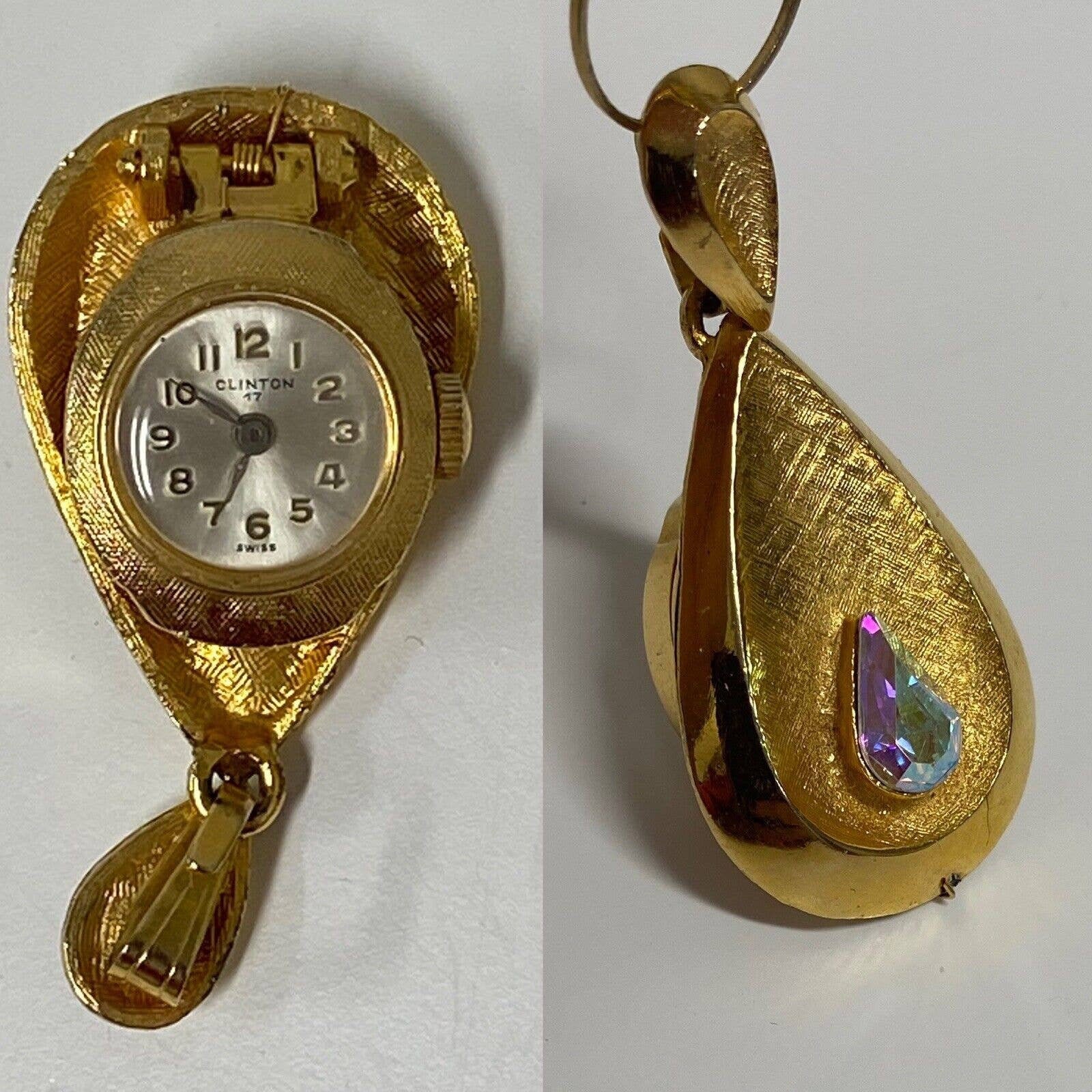 Clinton Women Watch 17 Swiss Rare Necklaces Styles With Crystal Stone Etsy