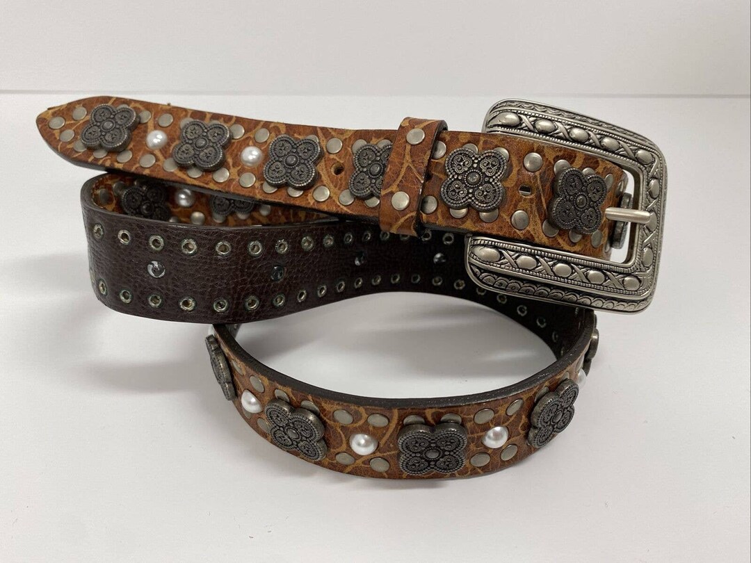 Nanni Belt Size 34 Brown Leather Studded With Silver Buckle - Etsy