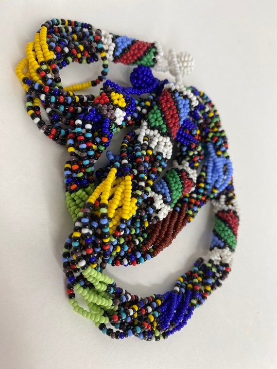 Colorful Beaded African Tribal Multistrand Neckla… - image 7