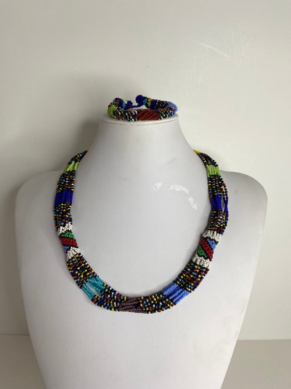 Colorful Beaded African Tribal Multistrand Neckla… - image 10