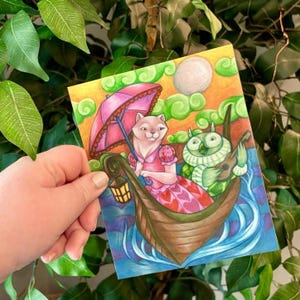 Die Eule und die Pussycat Kunst | Kinder Illustration | 13x18 Postkarte | 20x26 Kunstdruck