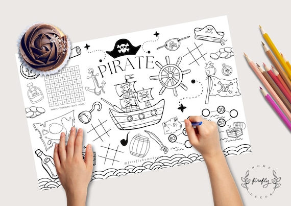 Pirate Coloring Placemat | Party Activity | Kids Coloring Page | Table Mat | Birthday Games - Printable Digital INSTANT DOWNLOAD