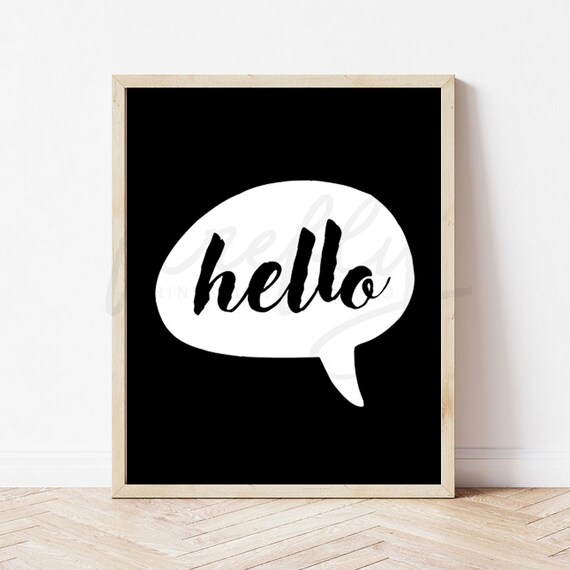 Hello Black & White - Nursery Wall Art Decor Kids Bedroom Printable Digital Art INSTANT DOWNLOAD