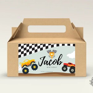 Monster Truck Birthday Party Gable Box Favor Label Boys Gift Box Label Tags Party Decorations - Printable Digital Art CUSTOM DOWNLOAD
