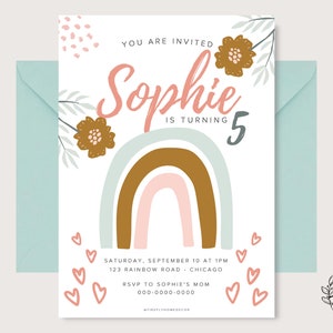 Boho Birthday Invitation Girl Party Birthday Invitation - Printable Digital Art CUSTOM DOWNLOAD