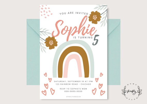 Boho Birthday Invitation Girl Party Birthday Invitation - Printable Digital Art CUSTOM DOWNLOAD