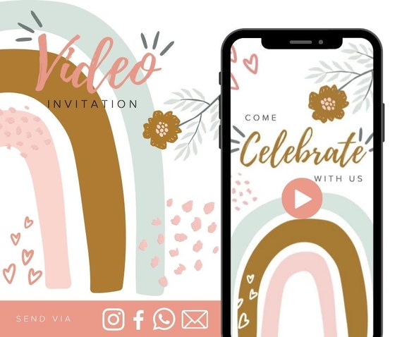 Boho Animated Video Birthday Invitation Girl Animated Video Birthday Party Invitation - Video Invite Digital Art CUSTOM DOWNLOAD