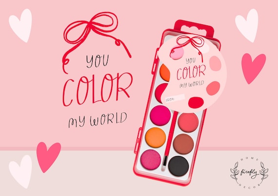 Watercolor Paint Valentine's Day Card - School Class Favors - Watercolor Tag - Valentine Paint Card - Printable Digital Art INSTANT DOWNLOAD