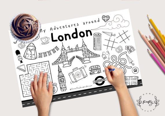 London Bear Cub Coloring Placemat | Party Activity | Kids Coloring Page | Table Mat | Birthday Games - Printable Digital INSTANT DOWNLOAD