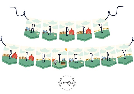 Farm Happy Birthday Banner Boys Farm Birthday Banner Party Decorations - Printable Digital Art INSTANT DOWNLOAD