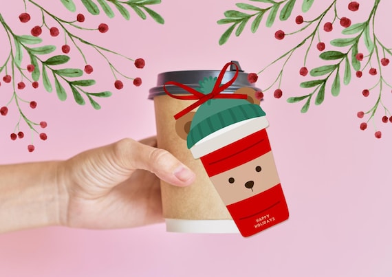 Bear Cub Coffee Lobears Cup Holidays Teacher Gift Card - Teacher Christmas - Gift Card Holder - Printable Digital Art INSTANT DOWNLOAD