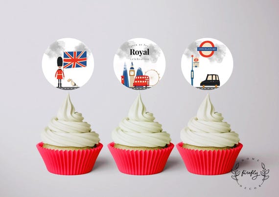 London Cupcake Topper Boys Birthday Cupcake Topper Tags Party Decorations - Printable Digital Art INSTANT DOWNLOAD