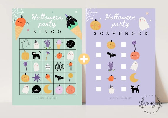 Halloween Party Bingo / Scavenger Hunt Checklist Game Girl/Boy Party Birthday Activity - Printable Digital Art INSTANT DOWNLOAD
