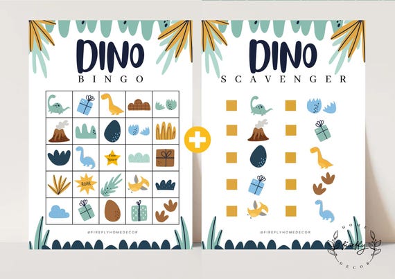 Dinosaur Bingo / Scavenger Hunt Checklist Game Boys Party Birthday Activity - Printable Digital Art INSTANT DOWNLOAD