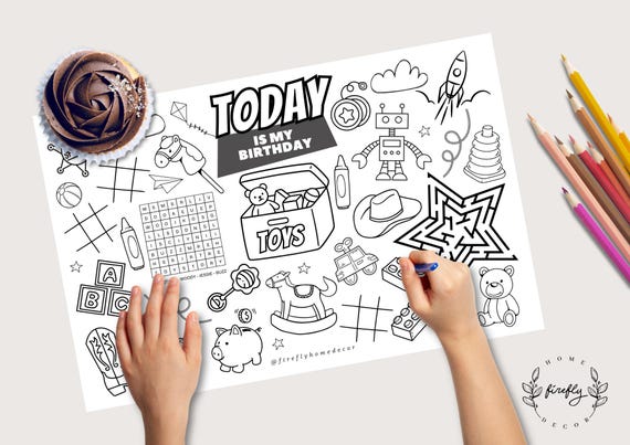 Toys Party Coloring Placemat | Party Activity | Kids Coloring Page | Table Mat | Birthday Games - Printable Digital INSTANT DOWNLOAD