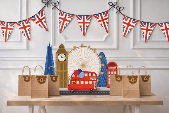 London Bear Cub Skyscraper Background Birthday Favors Table Centerpiece Peru Bear Party Decorations - Printable Digital Art INSTANT DOWNLOAD