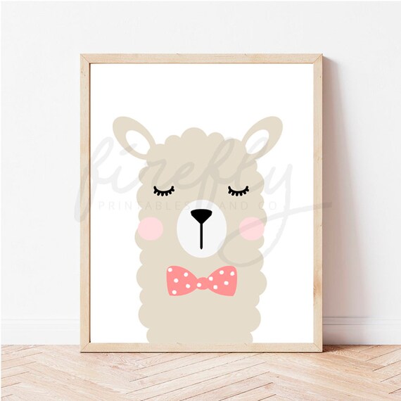 Llama & Ribbon Pink - Nursery Wall Art Decor Kids Bedroom Printable Digital Art INSTANT DOWNLOAD
