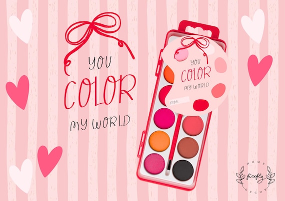 Watercolor Paint Valentine's Day Card - School Class Favors - Watercolor Tag - Valentine Paint Card - Printable Digital Art INSTANT DOWNLOAD