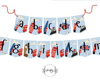 London Bear Cub ABC Numbers Banner Boys Peru Bear Birthday Banner Party Decorations - Printable Digital Art INSTANT DOWNLOAD